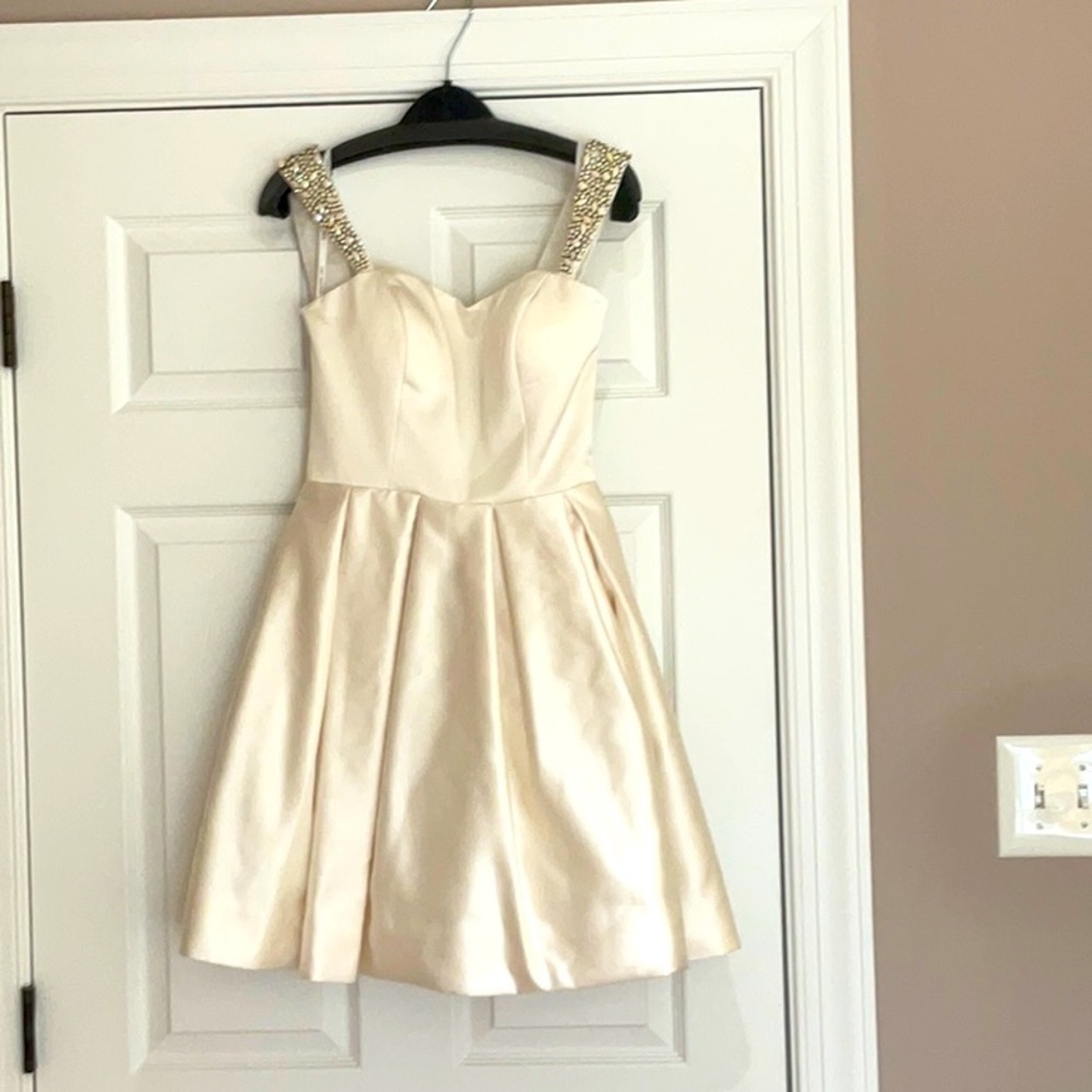 Sherri Hill cream satin cocktail dress